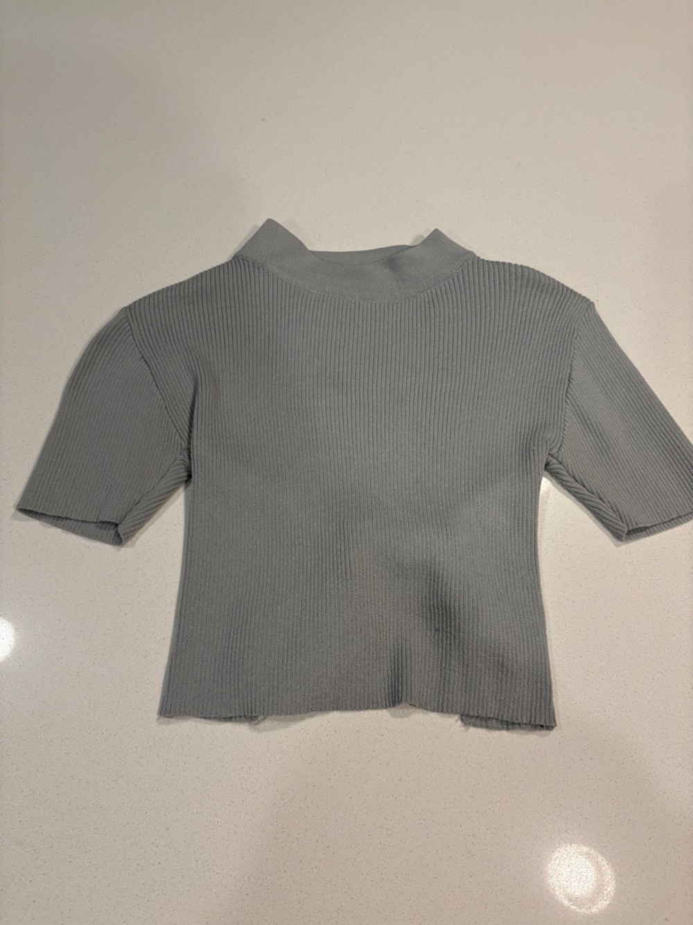 Zara Ribbed Short Sleeve Crop Top - Light Blue